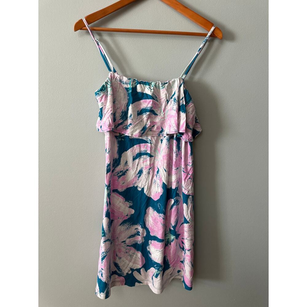 Lilly Pulitzer Floral Sundress Women Medium Pink Blue Ruffle Strap Summer Dress